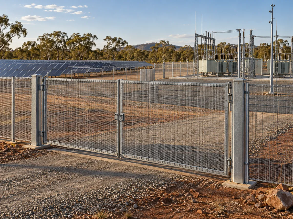 Galvanised 358 mesh security fencing protecting a Queensland solar farm and substation